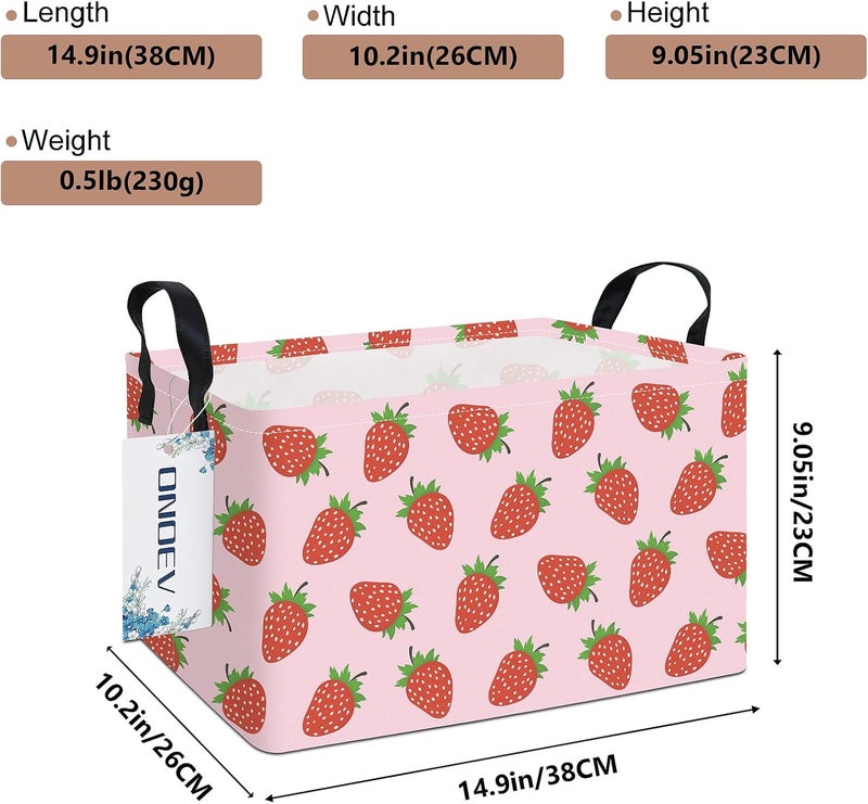ONOEV Rectangular Girls' Waterproof Storage Bins Pink Gift Basket Suitable For Home Decoration Office and Toy Storage(Strawberry) - Image 2